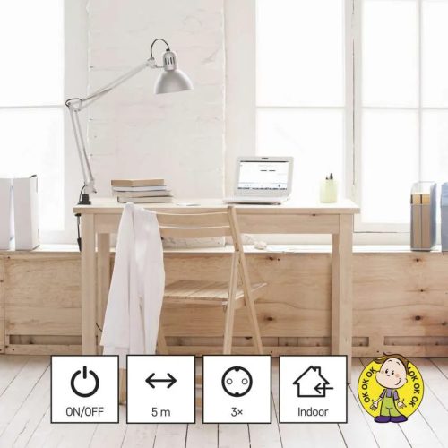 Emos P1325R Hosszabbító 5 m / 3 aljzat / kapcsolós / fehér / PVC / 1,5 mm²