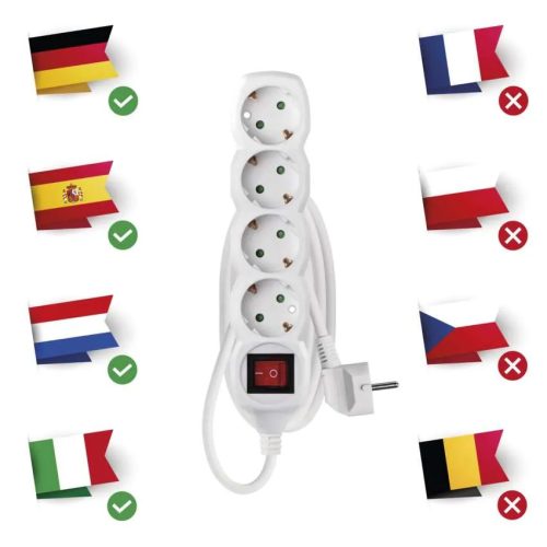 Emos P1421R Hosszabbító 1,5 m / 4 aljzat / kapcsolós / fehér / PVC / 1,5 mm²