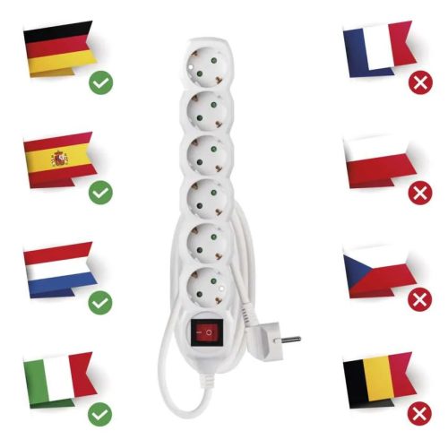 Emos P1625R Hosszabbító 5 m / 6 aljzat / kapcsolós / fehér / PVC / 1,5 mm²