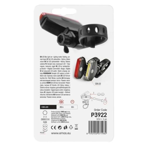 EMOS P3922 COB LED Kerékpárlámpa szett 22 lm