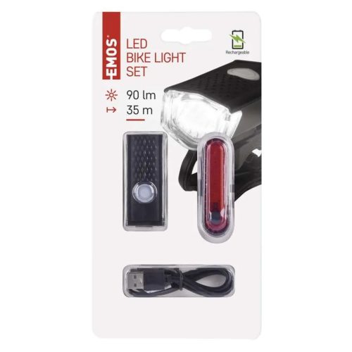 EMOS P3923 első + hátsó tölthető LED kerékpár lámpa, 90 lm, 500 mAh/3,7V