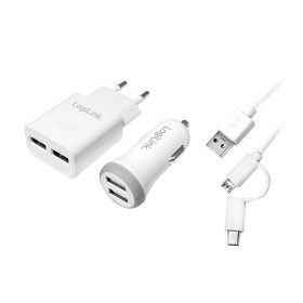   Logilink USB töltőkészlet autó és AC, 2port, 2A / 2.1A (PA0137)