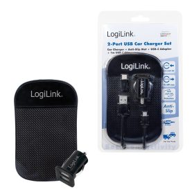   Logilink USB autós töltő, 2x USB port, 10.5W + csúszásgátló szőnyeg (PA0204)