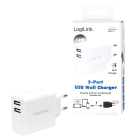   Logilink USB hálózati adapter, 2x USB-Port, 12W, fehér (PA0210W)