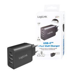   Logilink Aljzatadapter, 1x USB-C port és 3x USB-A port, 27 W (PA0221)