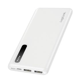   Logilink Power bank 8000 mAh, 2x USB-A, 2 az 1-ben kábel, fehér (PA0311W)
