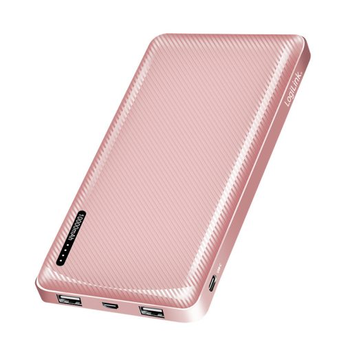 Logilink Power bank 10.000 mAh, 2x USB-A, USB-C, gyorstöltéssel, rózsaszín arany