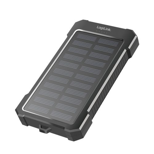 Logilink Napelemes Powerbank, 10.000 mAh, 2x USB-A, 1x USB-C, 12 W, zseblámpával