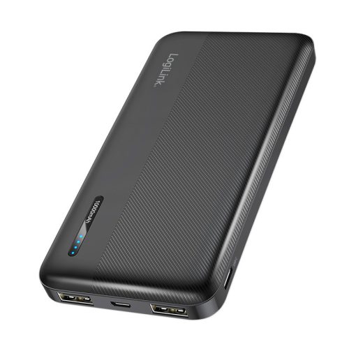 Logilink Powerbank 10 000 mAh, 2x USB-A, USB-C, gyorstöltés funkcióval, fekete