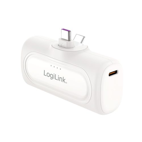 Logilink Kompakt power bank 5000 mAh, 2x USB-C, gyorstöltés funkció, fehér