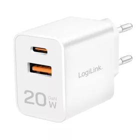   Logilink Kettős USB-s töltő, 20 W, GaN, 1x USB-C (PD), 1x USB-A, fehér (PA0369)