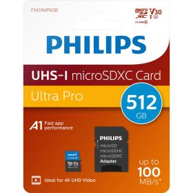   Philips Micro SDXC Memóriakártya 512GB Class 10 UHS-I U3 Adapter