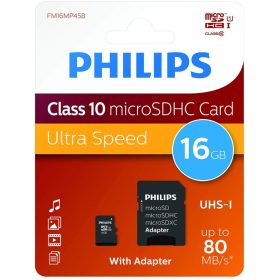   Philips 16Gb microSDHC memóriakártya + SD adapter, Class 10, UHS-I, U1 (PH669074)