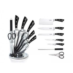   Platinum Collection 8 részes Professzionális késkészlet állvánnyal, fekete -fehér pöttyök - PL-S09B