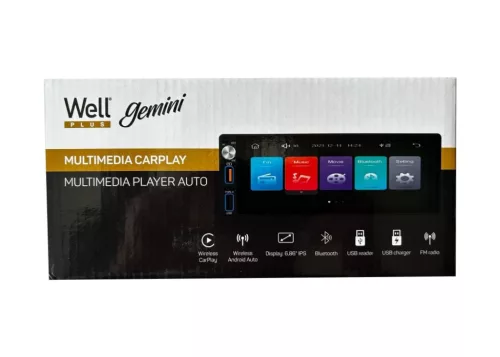 Well Play-Car-Gemini-WL érintőképernyős autórádió, Multimédiás lejátszó, 6,86", Bluetooth