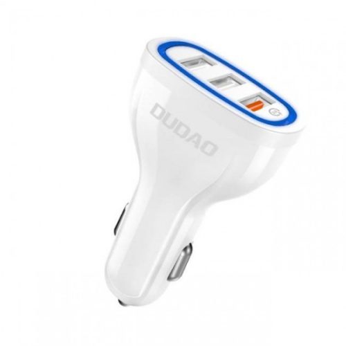 Dudao QC3 univerzális autős töltő 3 x USB gyors töltés 3.0, 2.4A, 18W, fehér