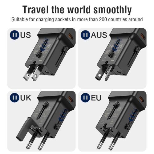 JELLICO univerzális utazó adapter S6 PD 25W 1xUSB-C + 1xUSB QC3.0, fekete