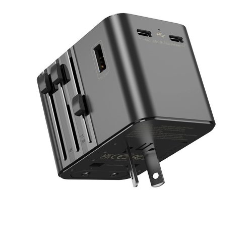 JELLICO univerzális utazó adapter S9 PD 2xUSB-C + 1xUSB, 3.4A Max 2500W, Fekete