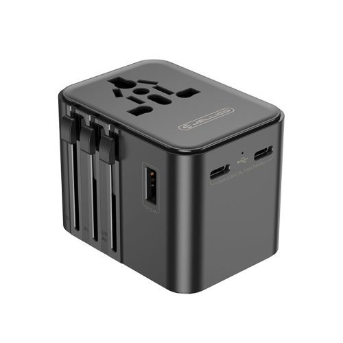JELLICO univerzális utazó adapter S9 PD 2xUSB-C + 1xUSB, 3.4A Max 2500W, Fekete