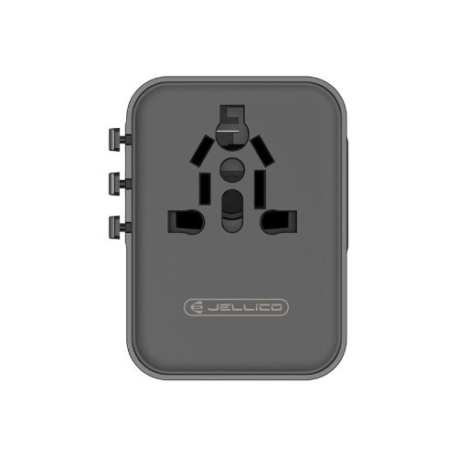 JELLICO univerzális utazó adapter S9 PD 2xUSB-C + 1xUSB, 3.4A Max 2500W, Fekete
