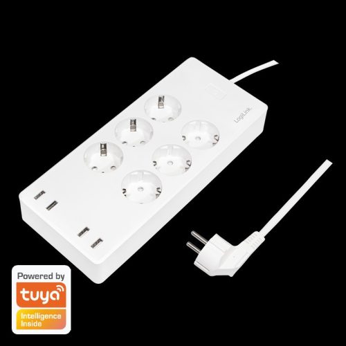 Logilink Wi-Fi Smart Socket aljzat, 6 utas, (CEE 7/3), 4x USB, Tuya kompatibilis