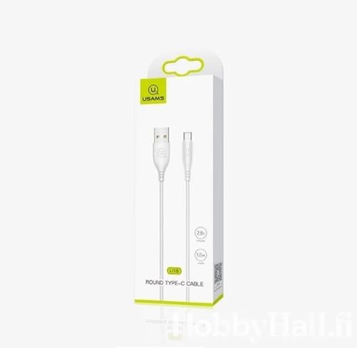 Usams SJ267USB02 U18 USB-ről USB Type-C-re adat és töltőkábel, 2A, 1 m, Fehér