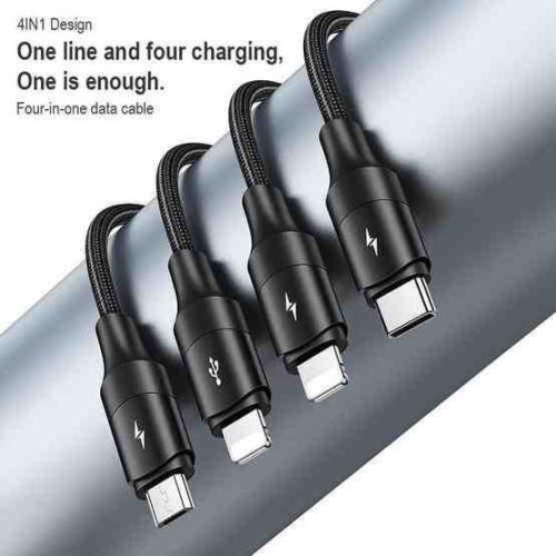 USAMS SJ516USB01 4 az 1 ben 120cm-es textil borítású töltőkábel 3A , 1375898