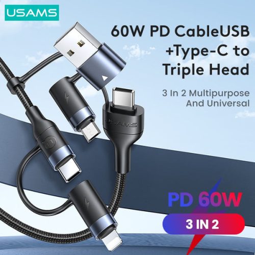 Usams SJ547USB01 5 az 1 ben töltőkábel usb-c, lightning és micro usb ouput, usb és usb-c input, PD, 60W 1435030