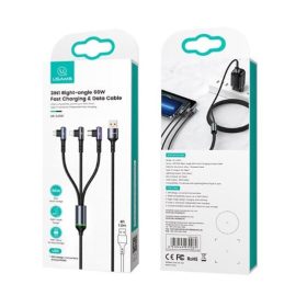   USAMS SJ561USB01 3 az 1-ben gyorstöltő és adat kábel Micro USB, Lightning, Type-C, 66W