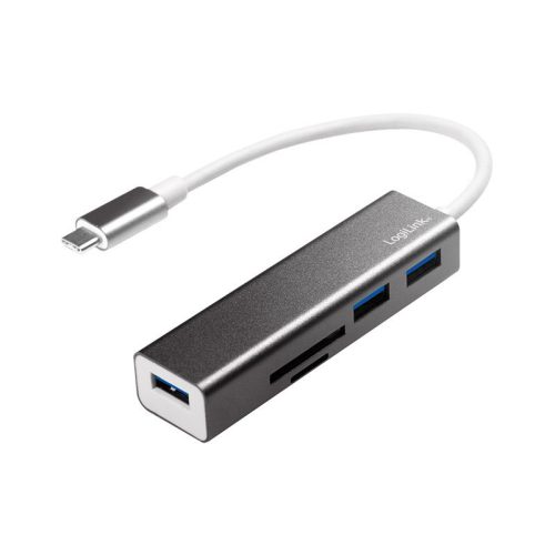 Logilink USB 3.2 Gen 1x1 USB-C 3 portos hub, kártyaolvasóval