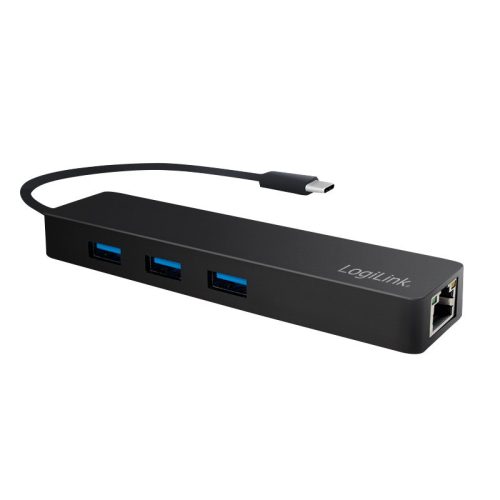 Logilink USB 3.2 Gen 1x1 USB-C 3 portos hub, gigabites adapterrel
