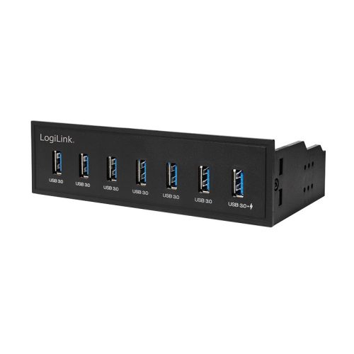 Logilink USB 3.0 hub 5,25", 7 portos, belső, gyorstöltő porttal, fekete