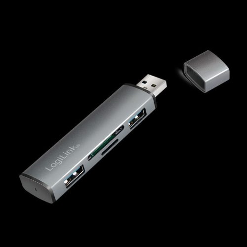 Logilink USB 3.2 Gen2, 2 portos hub kártyaolvasóval, alumínium házzal