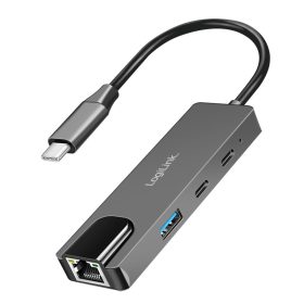   Logilink USB 3.2 Gen 1 hub, 3 portos, 2,5G Gigabit Ethernet adapterrel, térszürke (UA0432)