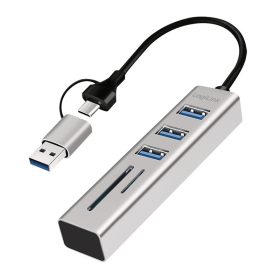   Logilink USB 3.0 hub, 3x USB-A, SD/microSD nyílás, 2 az 1-ben csatlakozókábel, 5 Gbit/s, ezüst (UA0445)