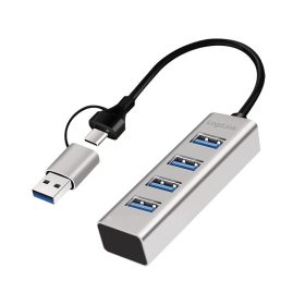   Logilink USB 3.0 hub, 4x USB-A, 5 Gbit/s, 2 az 1-ben csatlakozókábel, ezüst (UA0455)