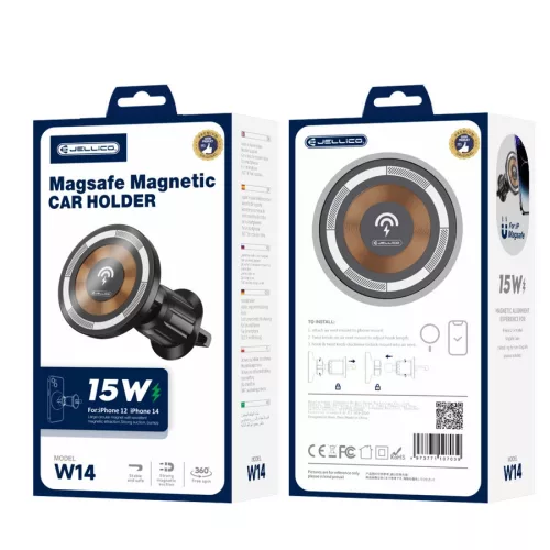 JELLICO autós telefontartó vezeték nélküli töltéssel Magsafe W14 15W, fekete