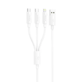   Foneng XS07W Series 3 az 1-ben USB-kábel USB-C + micro USB + Lightning 60W 1.2m, fehér